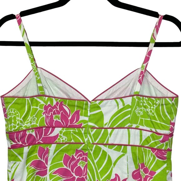 Vintage Lilly Pulitzer Frog Lily Pad Floral Dress Pink Green Sleeveless Women 4 - Picture 6 of 9